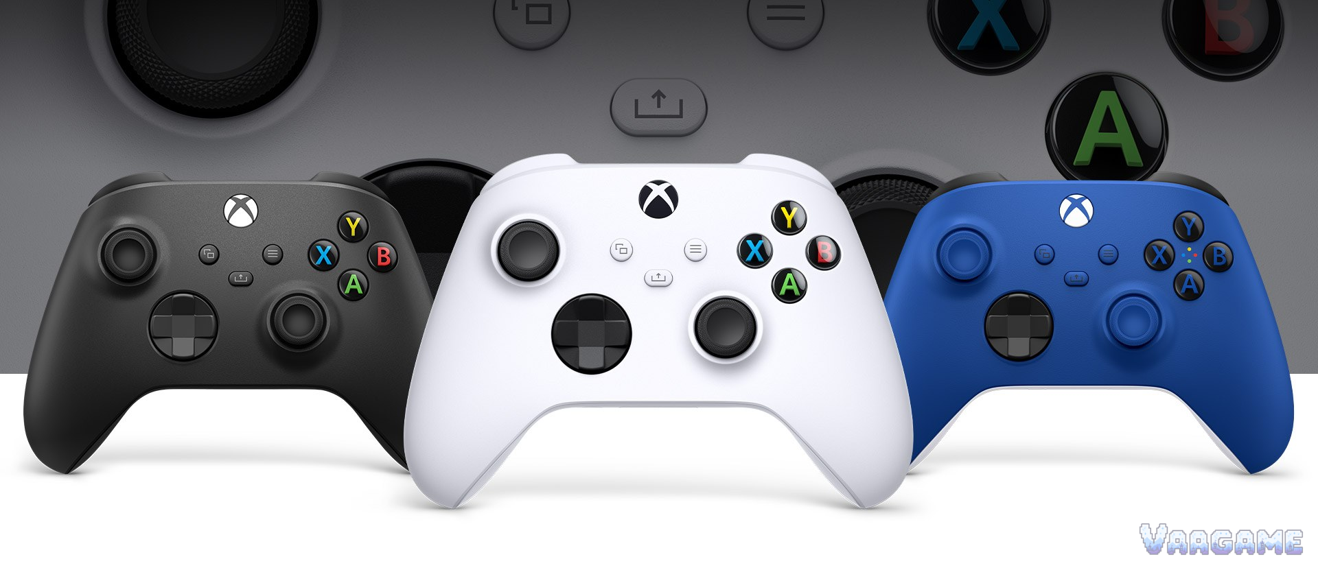 Xbox Wireless Controllers in three colors