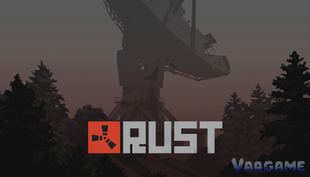 Rust 商店胶囊图，Rust 标志位于卫星天线剪影之上