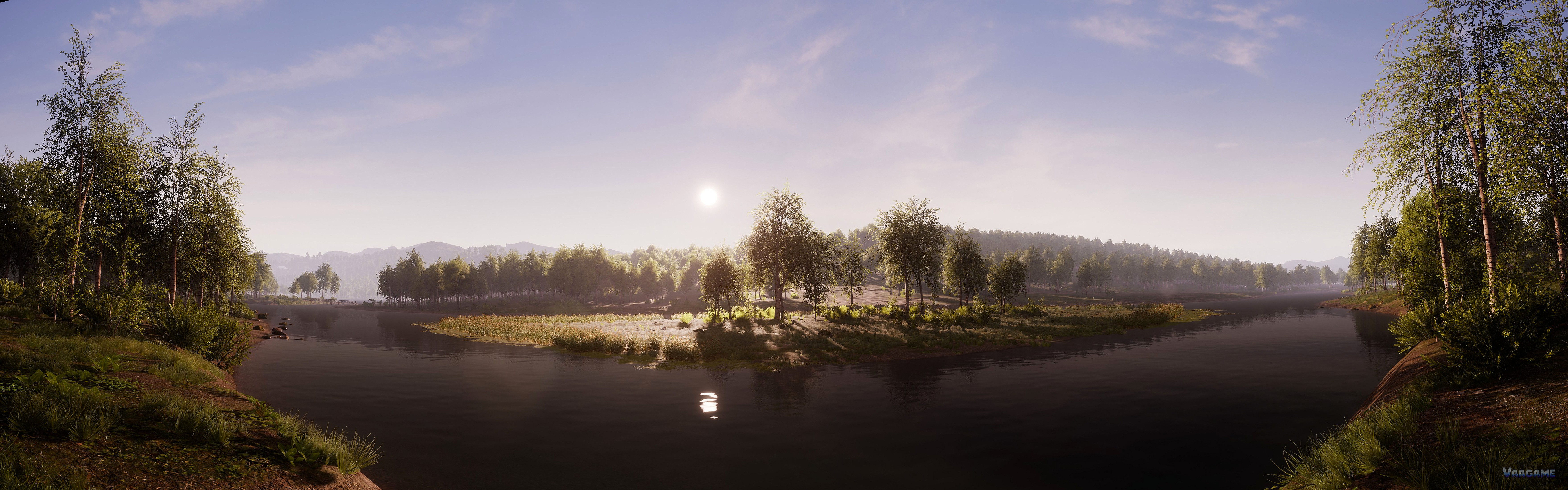 River island panorama at sunrise