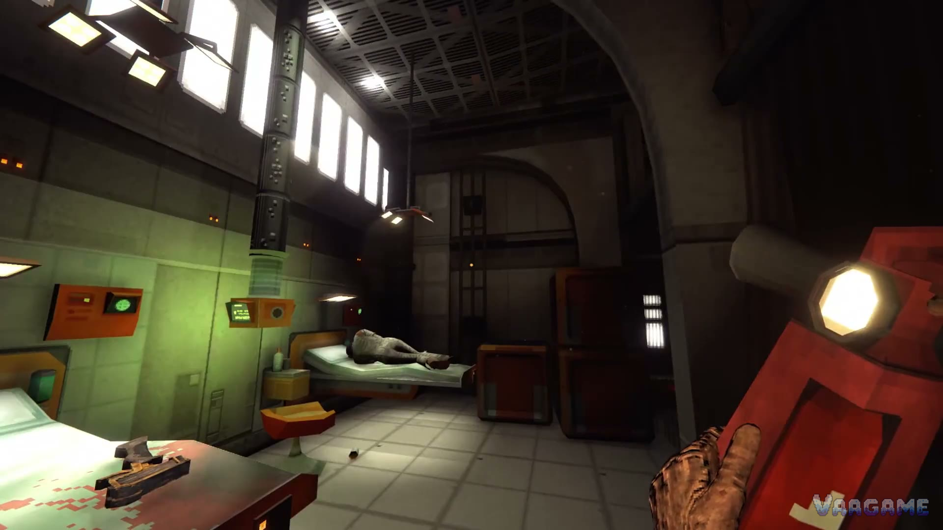 Crew quarters aboard the station — bunks, lockers, and one occupant who will not be needing his. The Haven's residents get rooms like these as they move in. — The Wild Gentlemen / Kwalee (official trailer)
