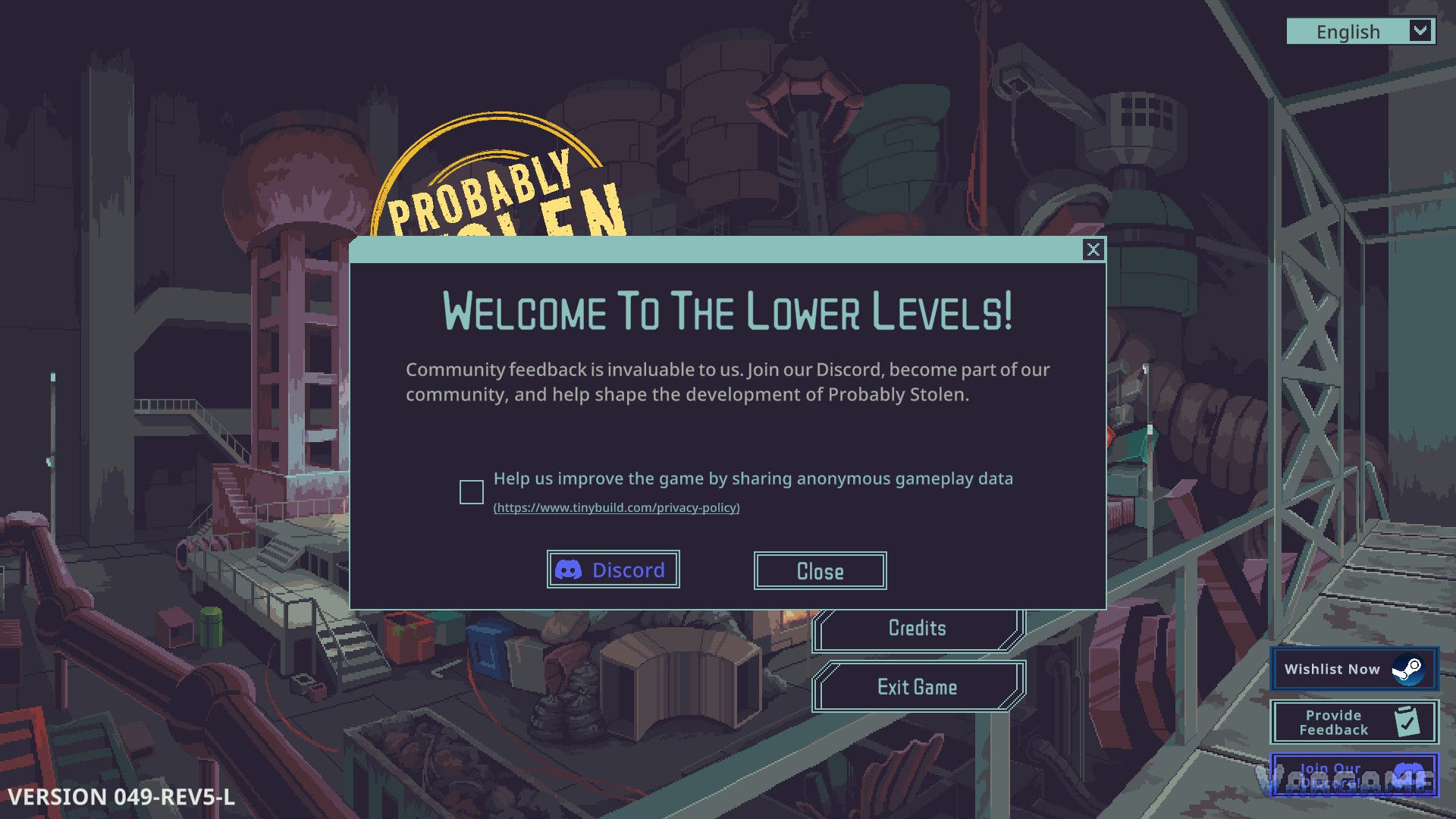 Welcome to the Lower Levels: the demo's opening screen