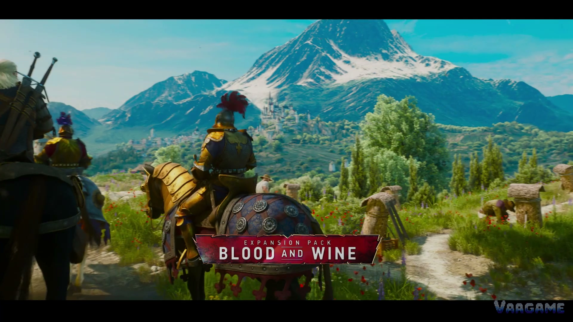 The Blood and Wine card: an armoured knight riding toward Beauclair under the mountain