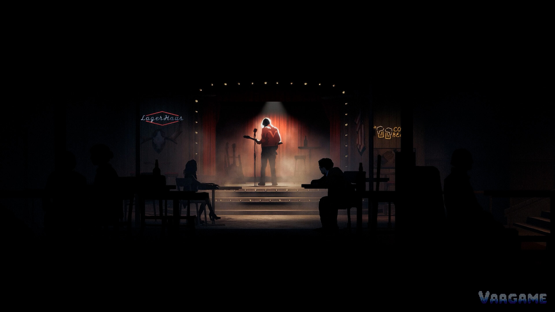 Eddie Velvet performing on stage at the LagerHaus bar