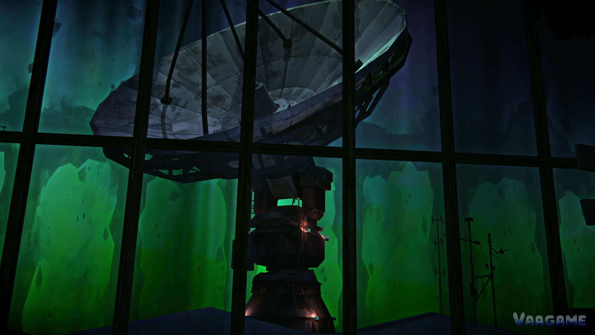 Aurora over a radio telescope dish
