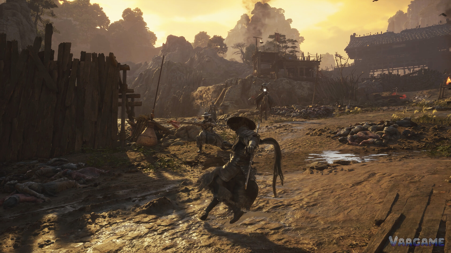 Soul fights spear enemies on a golden battlefield