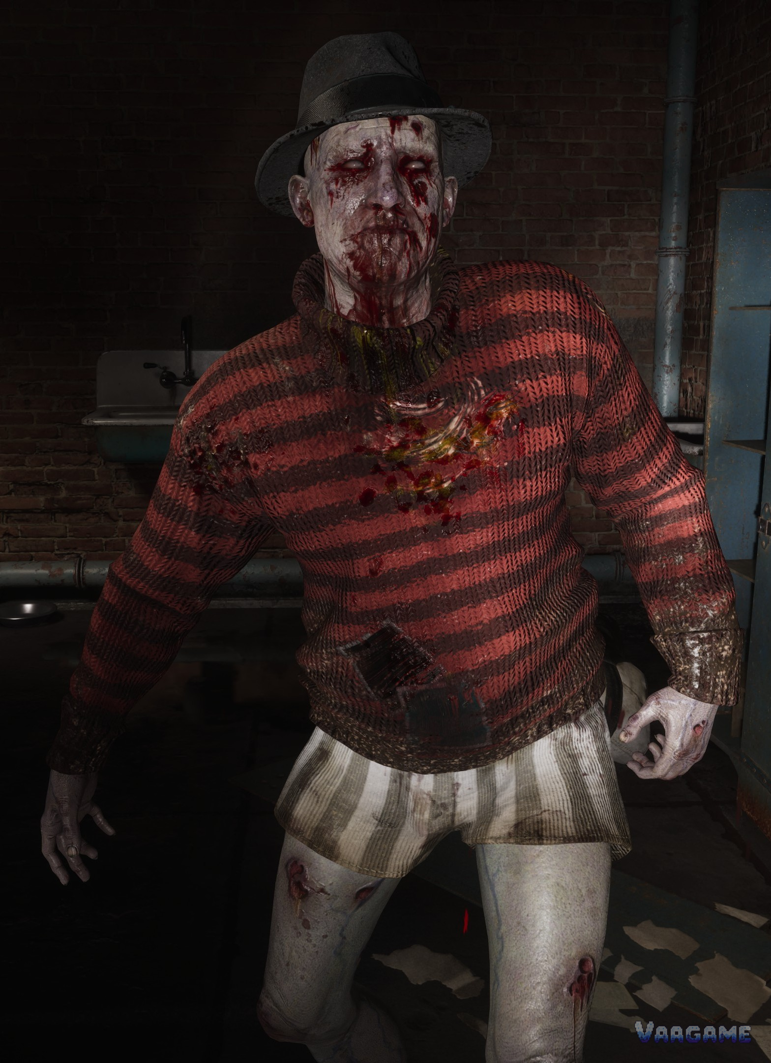A striped-shirt enemy lunging