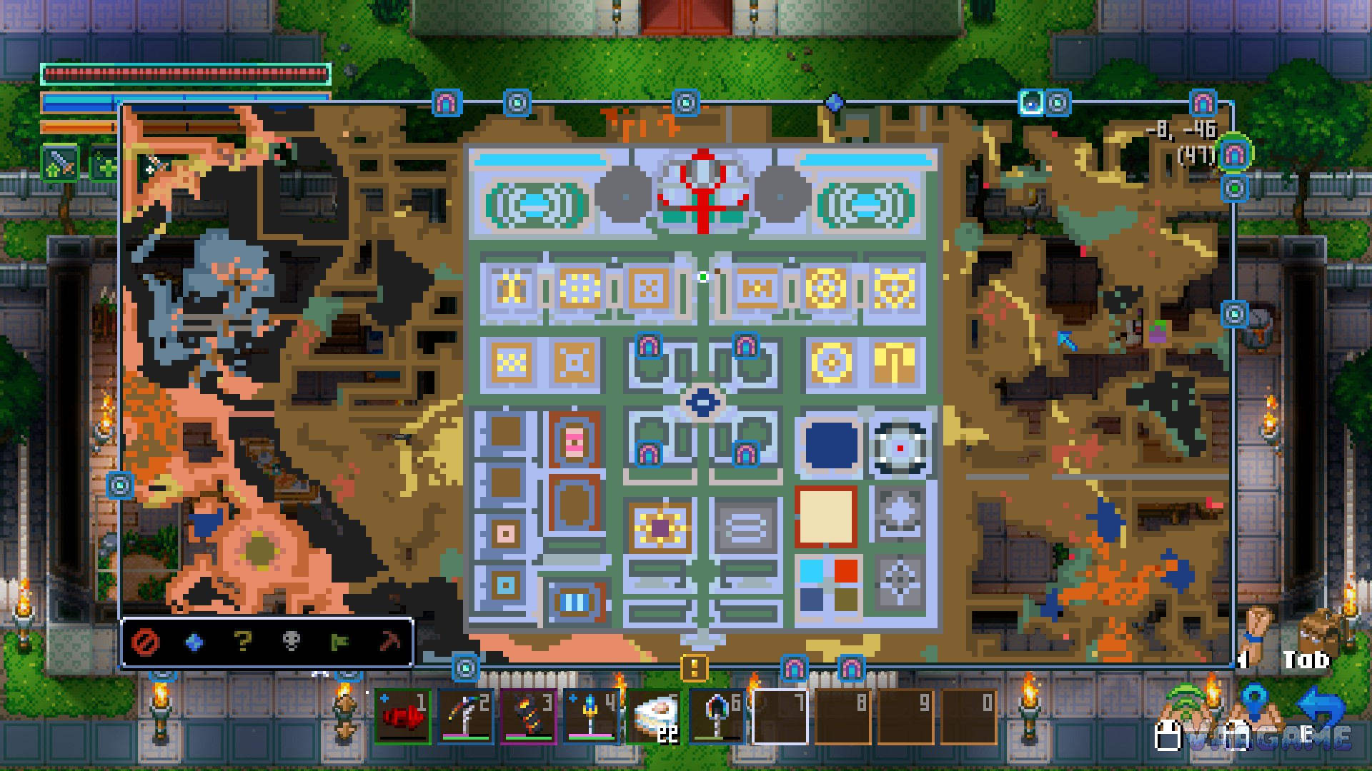 A full-screen map of a portal network laid out across explored caves