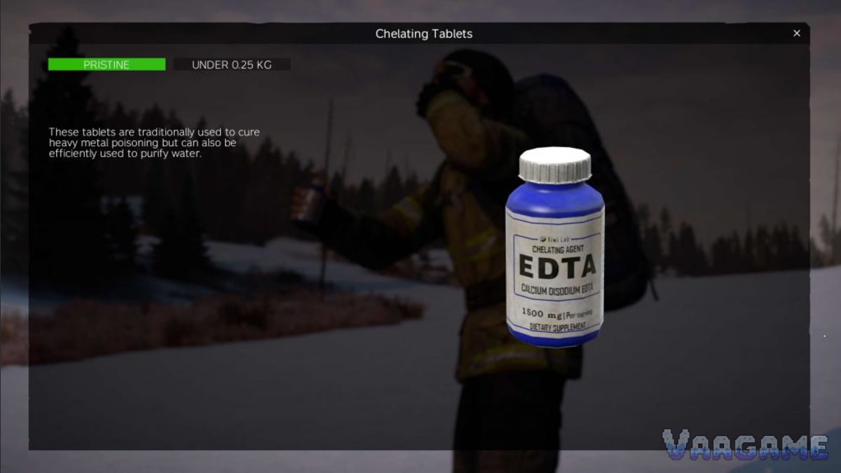 Chelating Tablets are a Sakhal-specific part of the water/medical toolkit because heavy metals are a different hazard from ordinary pathogens.