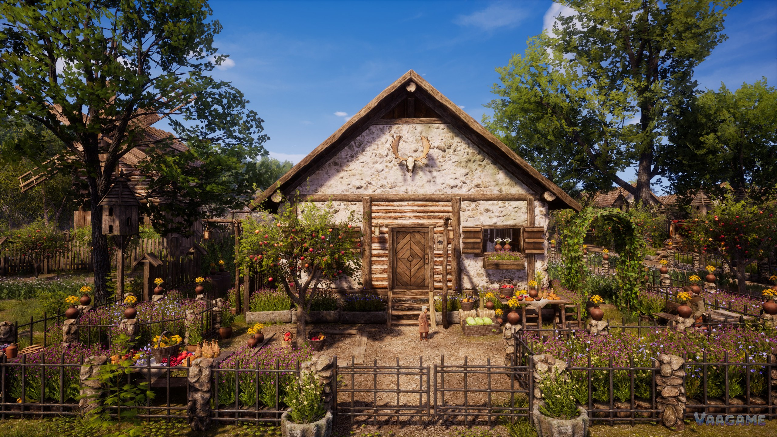 Stone house with a fenced garden and a child villager