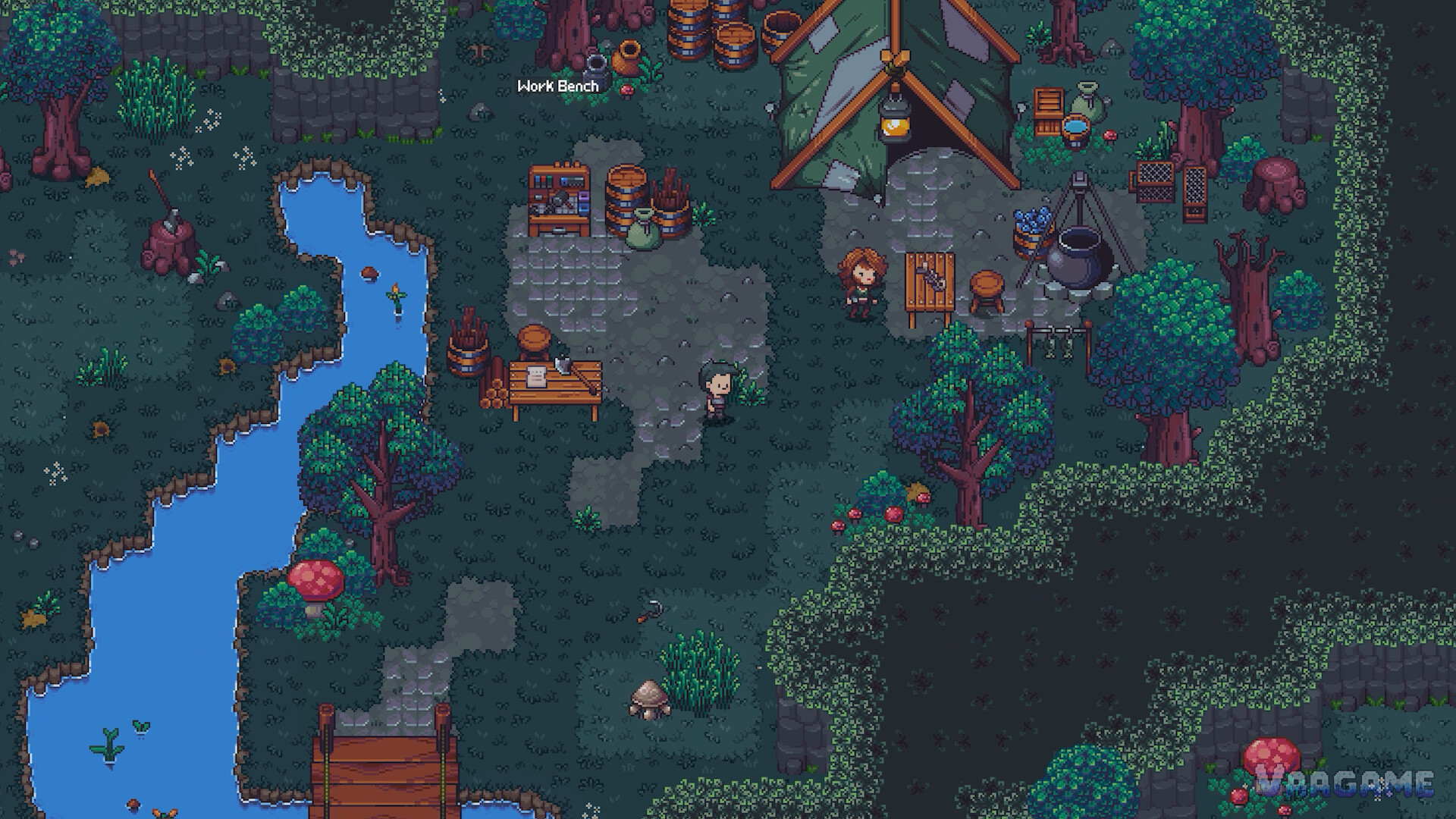 A camp work bench and cauldron: crafting starts small, long before the estate matures
