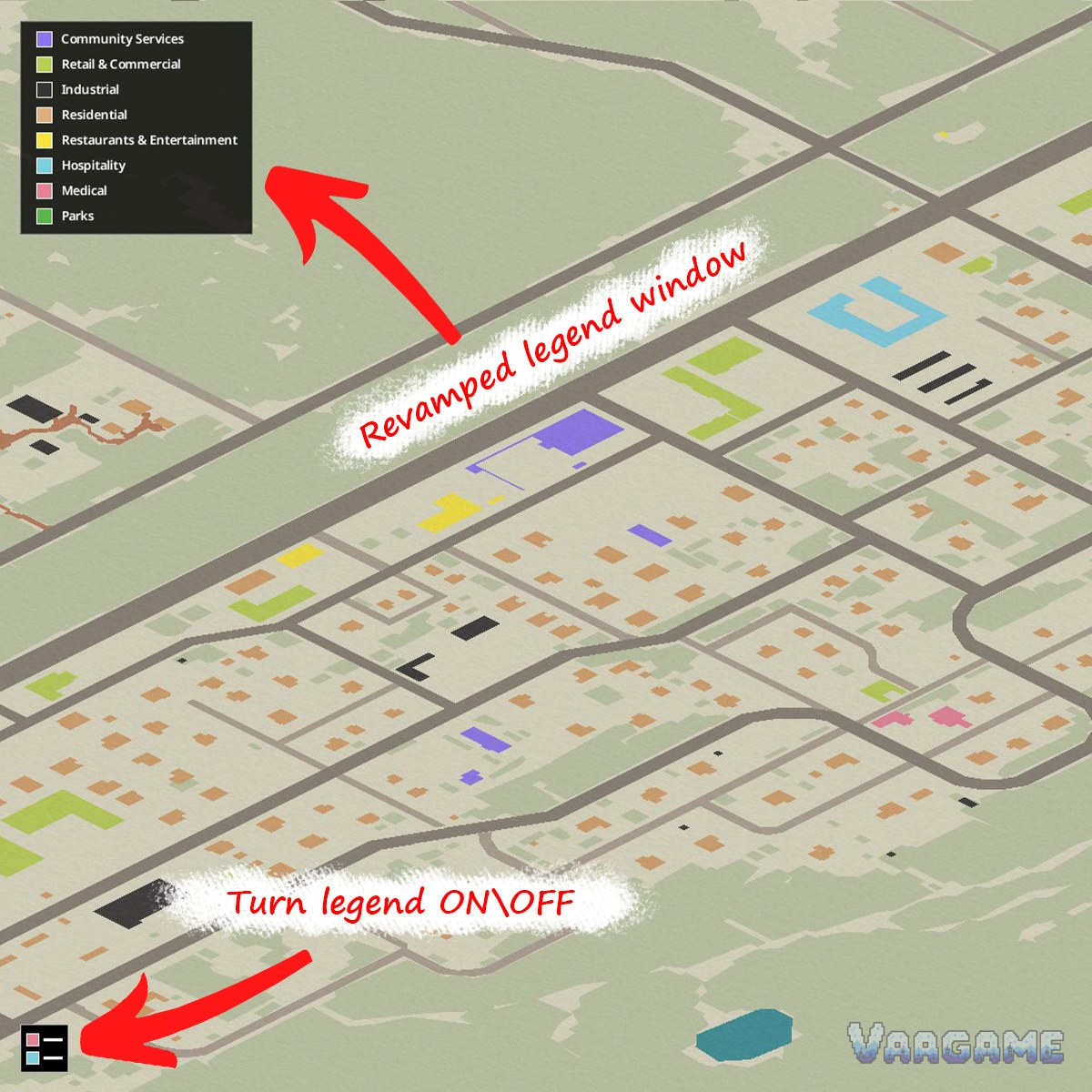 The Map Legend UI legend window sitting on the world map, with its toggle marked
