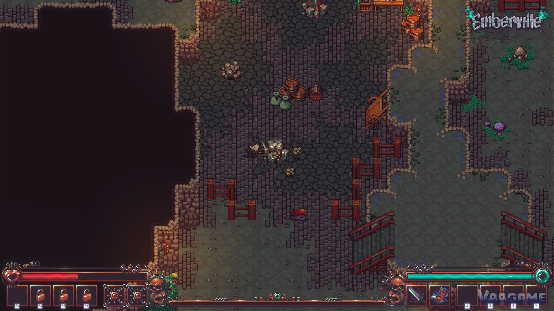 Mining ore in the tunnels: gathering nodes sit inside the same world you fight through