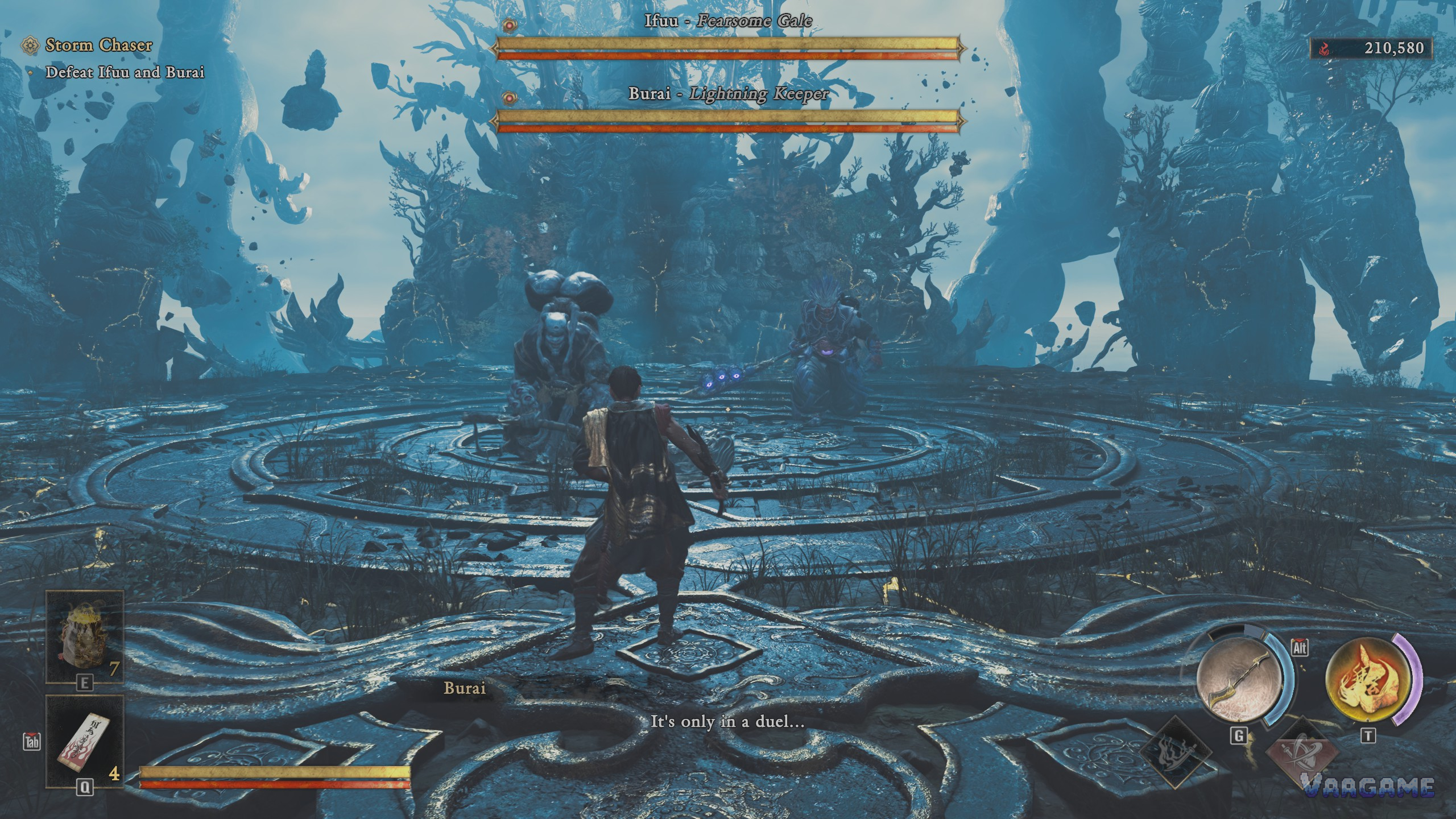 A boss duo fight with English UI